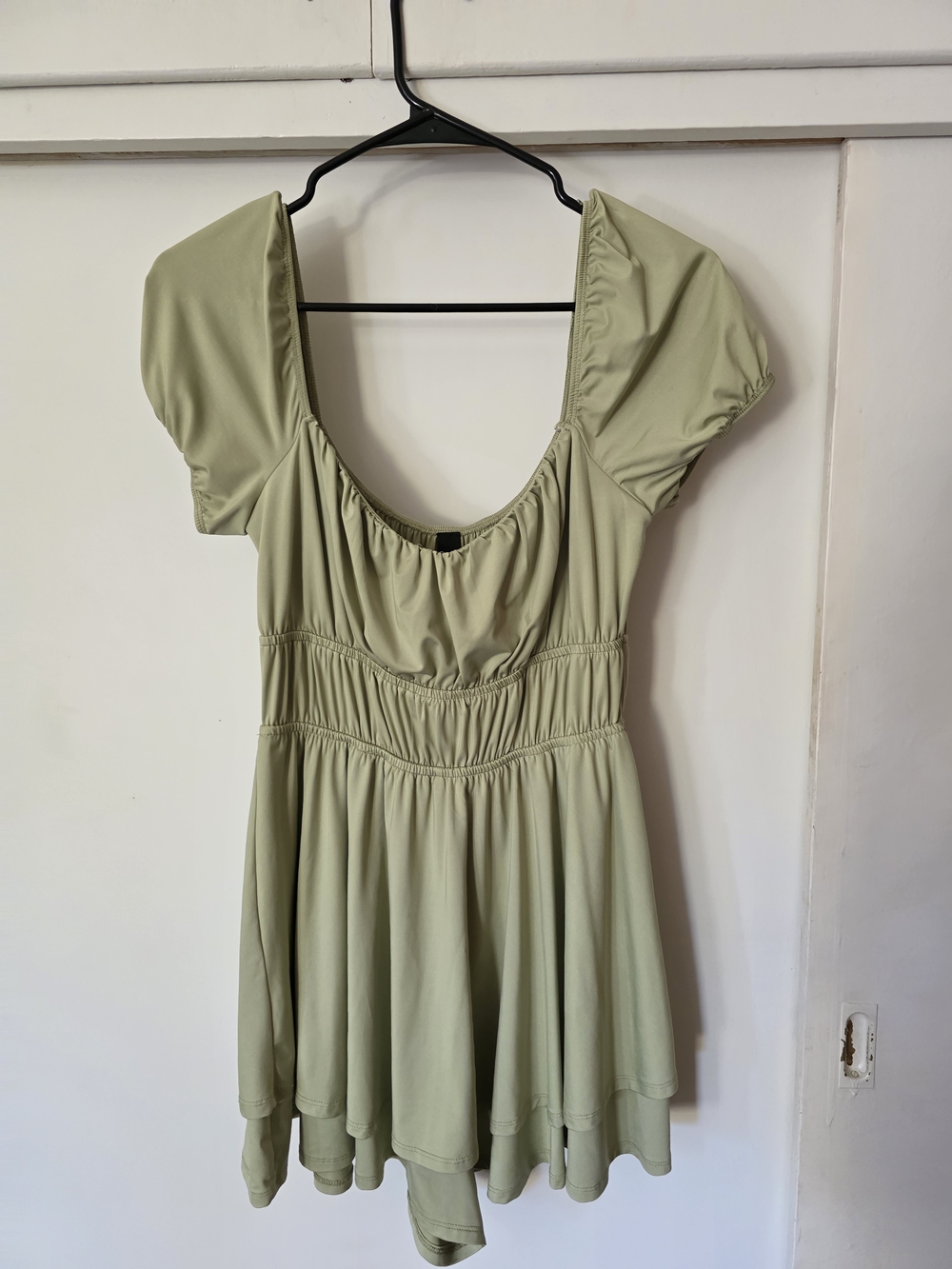Windsor Sage Green Puff Sleeve Scoop Neck Romper